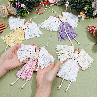 4Pcs Angel Handmade Woven Macrame Cotton Thread Pendant Decorations HJEW-MA00018-1