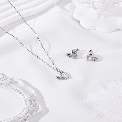 Stainless Steel Pave Colorful Cubic Zirconia Heart Necklaces & Stud Earrings Sets for Women SJEW-LP0001-42P-1