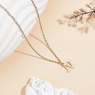 304 Stainless Steel Letter Pendant Necklaces NJEW-LP0001-53N-G-1