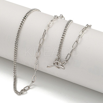 Brass Curb Chain & Paperclip Chain Necklaces for Women NJEW-U011-08P-1