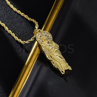 Brass Micro Pave Clear Cubic Zirconia Saint Jude Pendant Necklaces NJEW-C071-01C-G-1