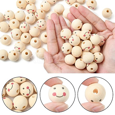 Printed Natural Wood European Beads LS-WOOD-T019-13B-01-1
