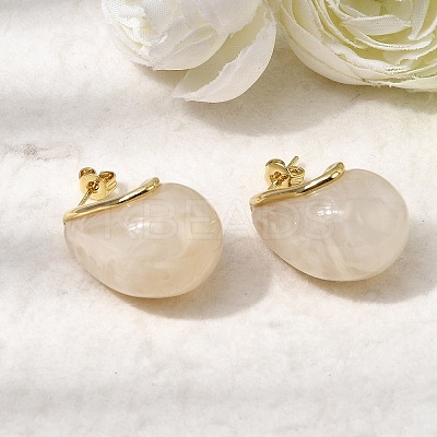 Teardrop Brass Resin Stud Earrings EJEW-P333-08G-01-1