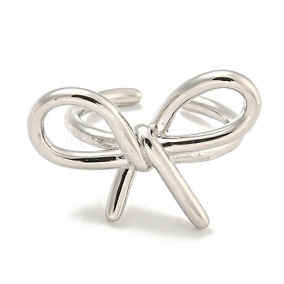 Rack Plating Brass Bowknot Open Cuff Rings for Women RJEW-F162-09P-1