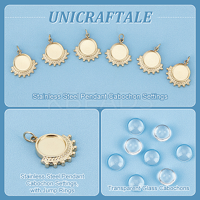 8Pcs 304 Stainless Steel Pendant Cabochon Settings DIY-UN0055-93-1