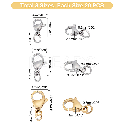 PVD Vacuum Plating 304 Stainless Steel Lobster Claw Clasps STAS-UN0025-29-1