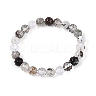 Natural Green Lodolite Quartz Round Beaded Stretch Bracelets for Men Women G-N349-10C-1