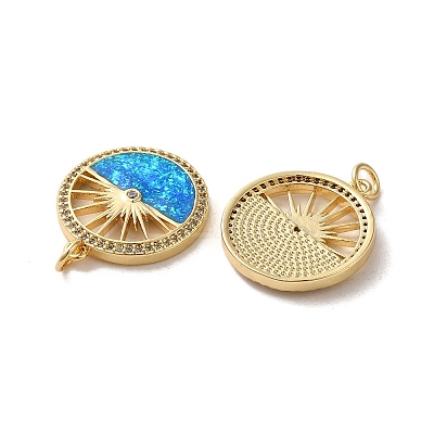 Brass Micro Pave Cubic Zirconia with Synthetic Opal Pendants KK-D096-16G-1