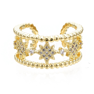 Cubic Zirconia Star Open Cuff Ring RJEW-SZ0001-26-1