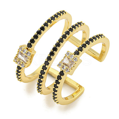 Rectangle Rack Plating Brass Micro Pave Cubic Zirconia Wide Cuff Rings for Women RJEW-F162-15G-1