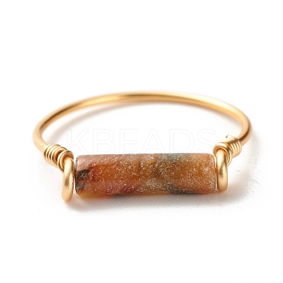 Natural Jade Column Beads Finger Ring RJEW-JR00404-03-1