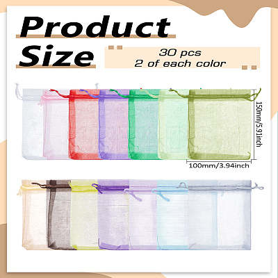 30Pcs 15 Colors Organza Bags Jewellery Storage Pouches Wedding Favour Party Mesh Drawstring Gift OP-LP0001-02-1