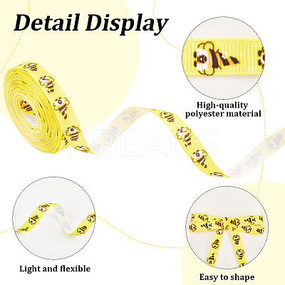 Polyester Bees Printed Grosgrain Ribbons SRIB-WH20020-018E-1