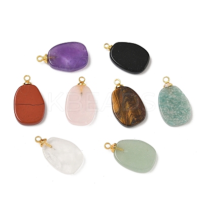 Natural Quartz Crystal & Tiger Eye & Amethyst & Amazonite & Obsidian & Green Aventurine & Red Jasper & Rose Quartz Pendants G-K385-19G-1