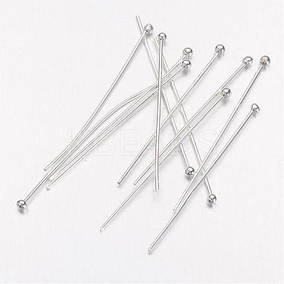 Silver Color Plated Brass Ball Head Pins X-KK-RP0.6x30mm-S-1