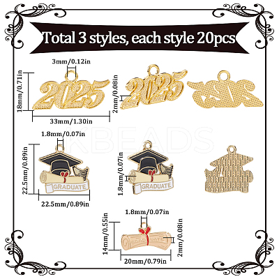 60Pcs 3 Styles Graduation Season Alloy Pendants FIND-SC0013-17-1