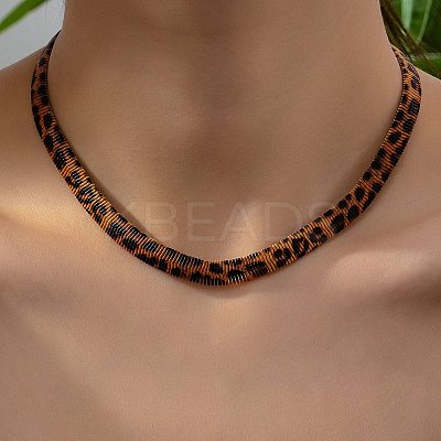 Leopard Print Alloy Snake Chain Necklaces for Women LS-NJEW-K281-01-1