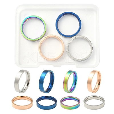 4Pcs 4 Colors 201 Stainless Steel Plain Band Finger Rings Set for Women RJEW-YW0001-03-1