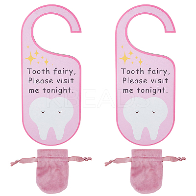 2Pcs Poplar Plywood Tooth Fairy Door Hanger AJEW-NB0007-14A-1