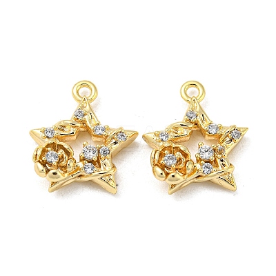 Brass Micro Pave Clear Cubic Zirconia Charms KK-H460-18G-1
