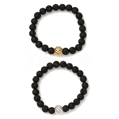 2Pcs Natural Lava Rock Beads Stretch Bracelets for Men Women BJEW-JB12040-1