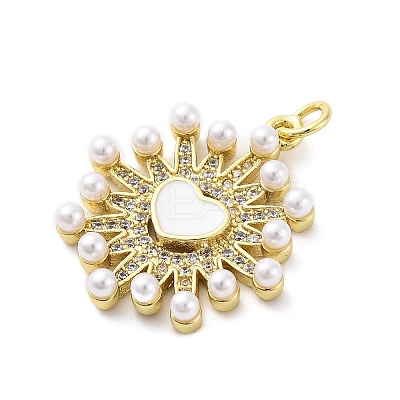 Brass Micro Pave Cubic Zirconia Enamel ABS Imitation Pearl Pendants X-KK-D325-22G-02-1