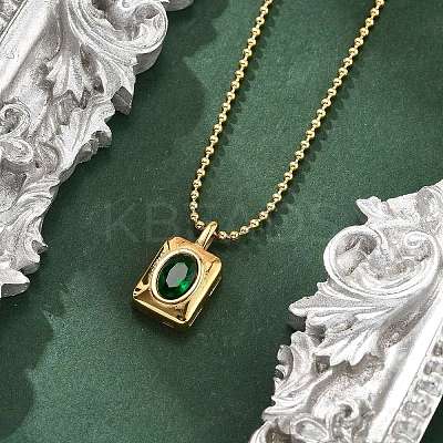 304 Stainless Steel Green Cubic Zirconia Pendant Necklaces for Women NJEW-C078-01D-G-1
