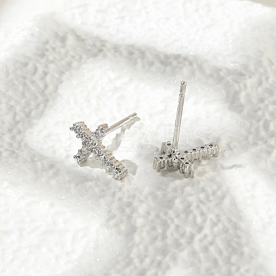 Brass Micro Pave Clear Cubic Zirconia Stud Earrings EJEW-R016-26P-18-1