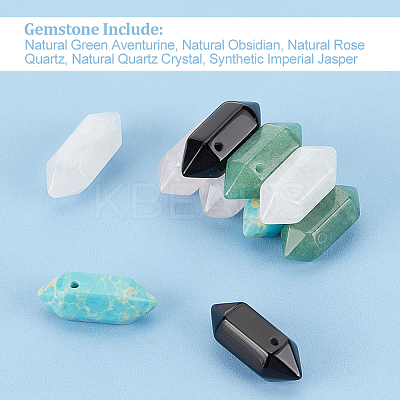 10pcs 5 style Gemstone Double Terminal Pointed Pendants G-OC0004-18-1