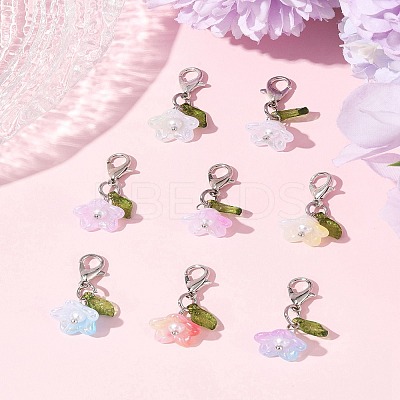 8Pcs 8 Colors Flower Acrylic Pendant Decorations HJEW-FS00034-03-1