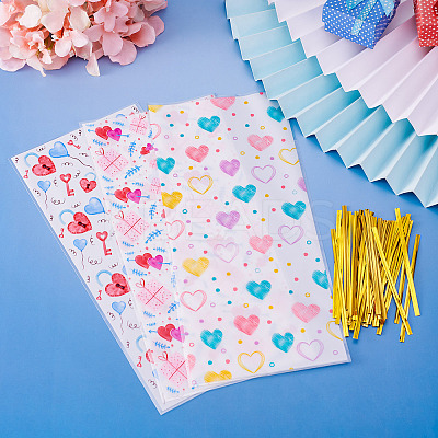 45Pcs 3 Styles Heart Print Plastic Cookies Storage Bags ABAG-TA0001-22-1