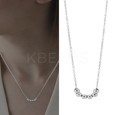 1Pc 304 Stainless Steel Round Beads Pendant Necklaces NJEW-LP0003-13-1