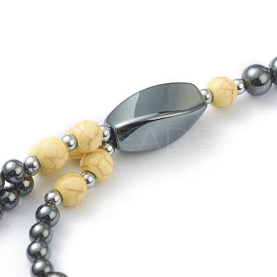 Non-Magnetic Synthetic Hematite & Turquoise Beades 3 Layer Necklaces NJEW-J058-01B-02-1