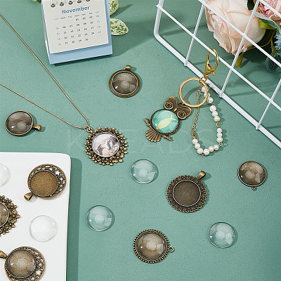 DIY Flat Round Pendant Jewelry Kits DIY-DC0003-24-1