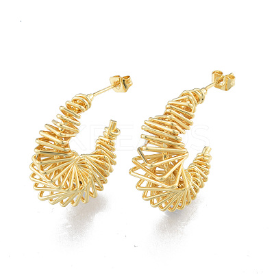 Brass Twist Crescent Moon Stud Earrings EJEW-N011-81LG-1