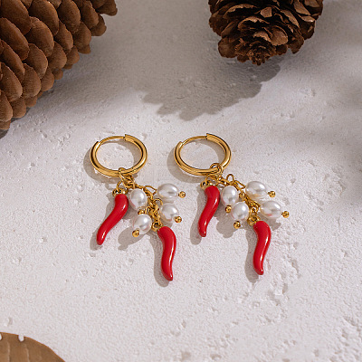Hot Pepper 304 Stainless Steel Hoop Earrings CA2764-1