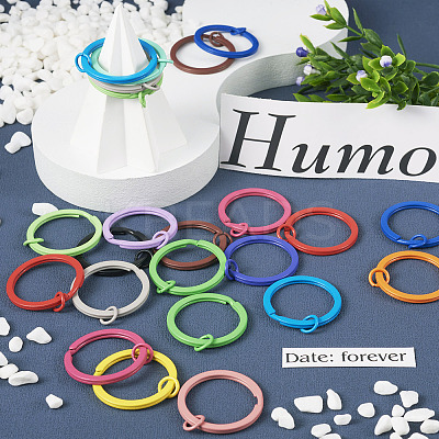 32Pcs 16 Colors Spray Painted Iron Split Key Rings IFIN-TA0001-56-1