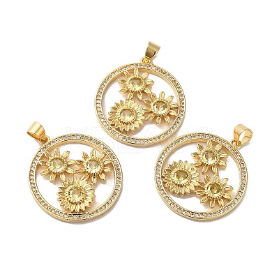 Rack Plating Brass Pave Cubic Zirconia Pendants KK-O142-54G-1