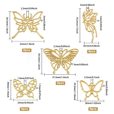 5 Styles Butterfly Zinc Alloy Open Back Bezel Pendants FIND-CA0009-52G-1