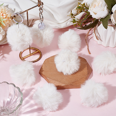 12Pcs Handmade Faux Rabbit Fur Pom Pom Ball Covered Pendants WOVE-GF0001-02A-1