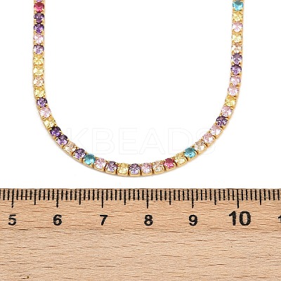 925 Sterling Silver Pave Colorful Cubic Zirconia Tennis Necklaces for Women NJEW-C096-01A-G01-1