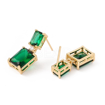 Real 18K Gold Plated Cubic Zirconia Rectangle Dangle Stud Earrings KK-E005-16G-1