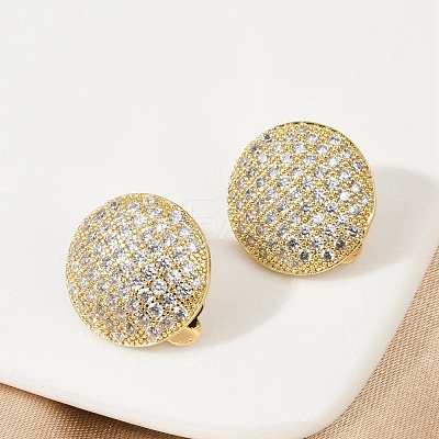 Half Round Brass Micro Pave Clear Cubic Zirconia Clip-on Earrings EJEW-M082-14G-1