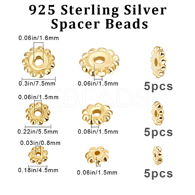 15Pcs 3 Size Sterling Silver Spacer Beads STER-BBC0001-95G-1