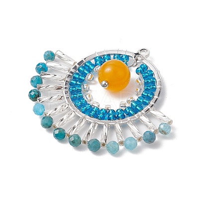 Natural Malaysia Jade(Dyed) & Glass Seed Beads Fan Pendants PALLOY-MZ00308-02-1