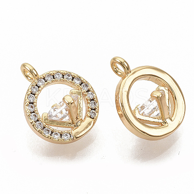 Brass Micro Pave Clear Cubic Zirconia Charms ZIRC-T011-22G-NF-1