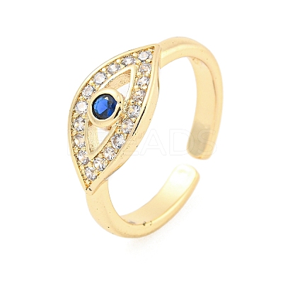 304 Stainless Steel Cubic Zirconia Evil Eye Open Cuff Ring for Women LS-RJEW-S406-04G-03-1
