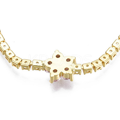 Cubic Zirconia Classic Tennis Necklace with Flower Links NJEW-N048-01F-1