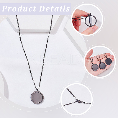 3Pcs Stainless Steel Rotatable Blank Flat Round Pendant Necklaces for Women Men NJEW-SC0001-81-1