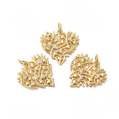 Rack Plating Brass Pave Cubic Zirconia Pendants KK-O142-37G-1